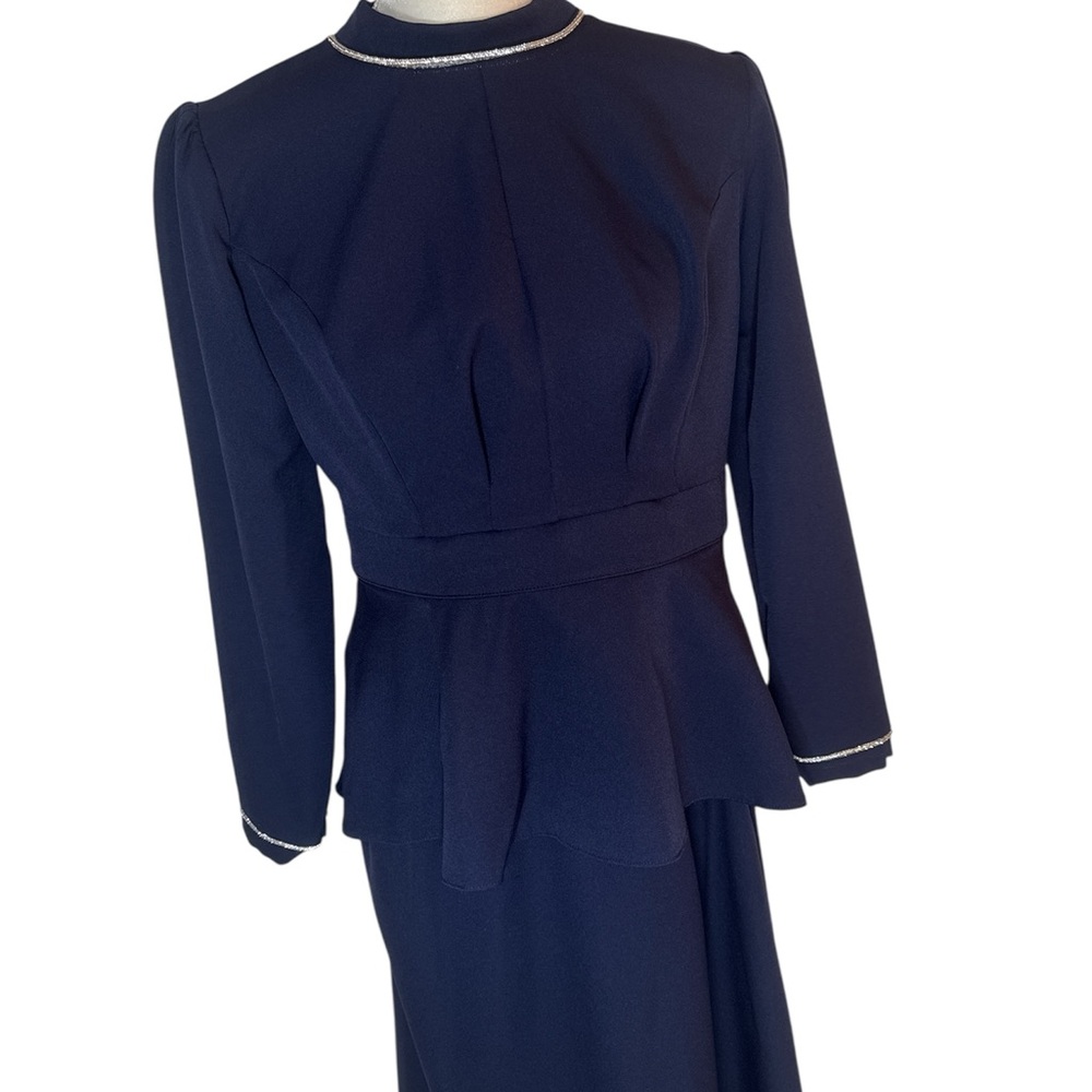 Elegant women navy blue two piece skirt set size 42EU new long - Picture 5 of 7